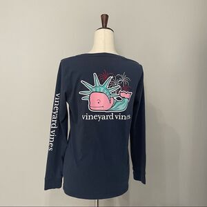 𝅺vineyard Vines Statue of Liberty Navy Long Sleeve Top Size Small